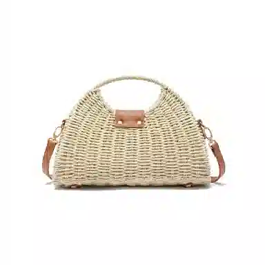 红蜻蜓 时尚复古百搭编织柔软 织物拼合成革 手提单肩包 常规 女款 摩卡棕/杏色