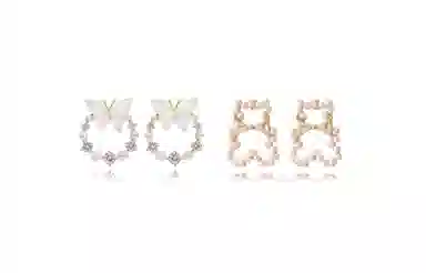 牧言 甜美可爱简约小众设计高级感 立体镂空圆环幻彩蝶梦蝴蝶结小熊耳饰套装 合金 蝴蝶圆圈耳环 女款