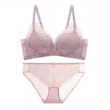 都市丽人 小花心蕾丝无钢圈小胸聚拢显大蜂巢透气杯文胸内衣裤套装 女款