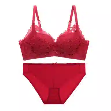 都市丽人 小花心蕾丝无钢圈小胸聚拢显大蜂巢透气杯文胸内衣裤套装 女款