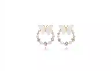 牧言 甜美可爱简约小众设计高级感 立体镂空圆环幻彩蝶梦蝴蝶结小熊耳饰套装 合金 蝴蝶圆圈耳环 女款