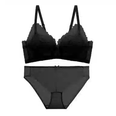 都市丽人 小花心蕾丝无钢圈小胸聚拢显大蜂巢透气杯文胸内衣裤套装 女款