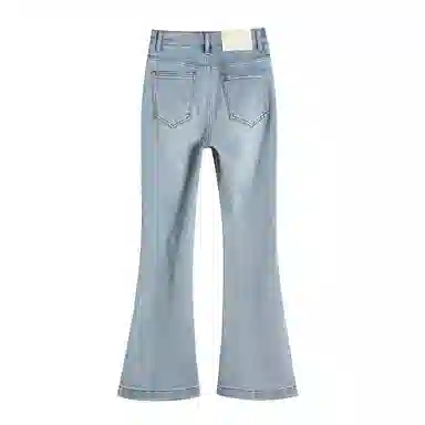 莫代尔 高腰修身开叉九分喇叭牛仔裤 女款 浅蓝色