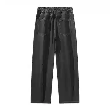 啄木鸟 复古水洗做旧抽绳宽松显瘦阔腿直筒松紧休闲牛仔裤 男女同款