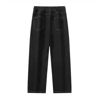 啄木鸟 复古水洗做旧抽绳宽松显瘦阔腿直筒松紧休闲牛仔裤 男女同款