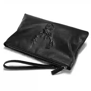 老人头 时尚鹿头百搭 牛皮 手拿包 常规 男款 黑色