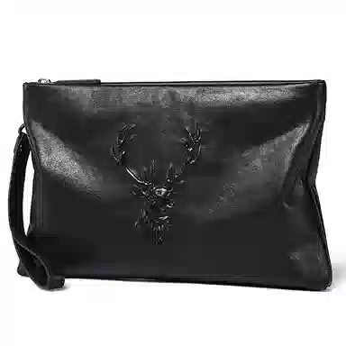 老人头 时尚鹿头百搭 牛皮 手拿包 常规 男款 黑色