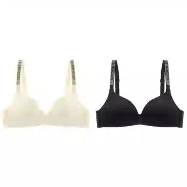 莫代尔 水钻字母肩带美背内衣聚拢薄款三角杯收副乳小胸无痕防下垂性感文胸 女款 组合装