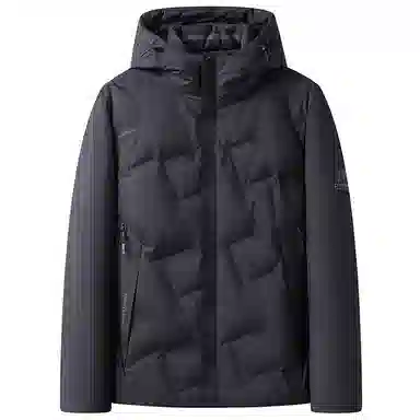 鸭鸭 休闲连帽短款经典字母印花无缝热压重磅保暖羽绒服 男款