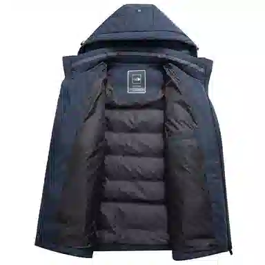 鸭鸭 休闲连帽短款经典字母印花无缝热压重磅保暖羽绒服 男款