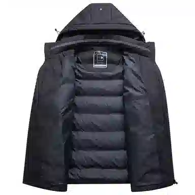 鸭鸭 休闲连帽短款经典字母印花无缝热压重磅保暖羽绒服 男款