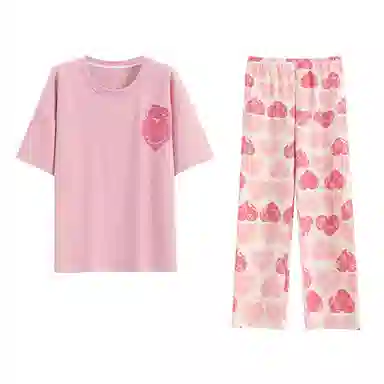 欧迪芬 纯棉亲肤柔软舒适短袖透气长裤睡衣套装 女款 粉色