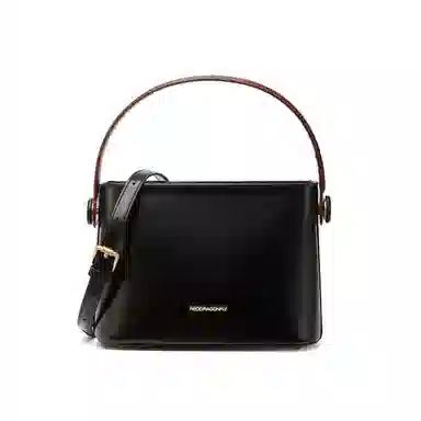 红蜻蜓 简约时尚设计高级感通勤小众通勤包 牛皮拼超细纤维合成革 手提包单肩包斜挎包 中号 女款 米白色/黑色