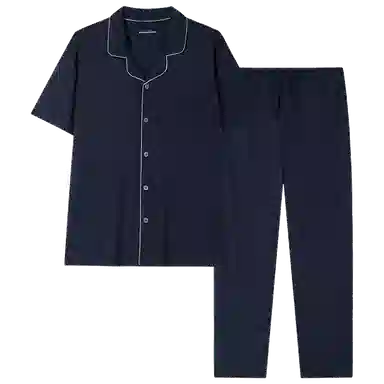 舒雅 翻领薄款中腰短袖睡衣套装 男款