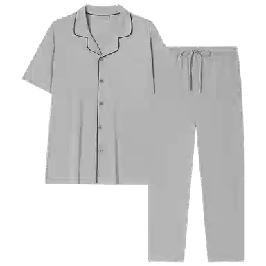 舒雅 翻领薄款中腰短袖睡衣套装 男款