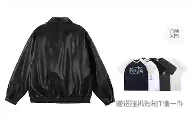 美式复古机车风宽松翻领夹克设计皮衣 男女同款