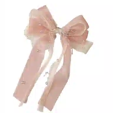 妖娆猫 超仙甜美网纱蝴蝶结后脑勺多层飘带水珠链条弹簧夹高级感 发夹 女款