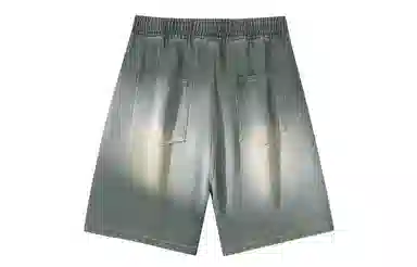 大卫贝肯 美式高街破洞水洗字母松紧腰抽绳宽松直筒休闲五分牛仔短裤 男女同款