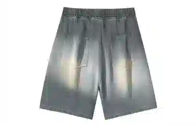 大卫贝肯 美式高街破洞水洗字母松紧腰抽绳宽松直筒休闲五分牛仔短裤 男女同款