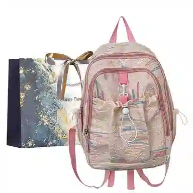 伊曼家 高颜值少女可爱大学生春游 尼龙 双肩包 粉色/白色/黄色/黑色