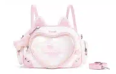 音魅 可爱猫猫耳朵大容量可斜挎 合成革 双肩包 常规 女款 米白/蓝色/卡其色