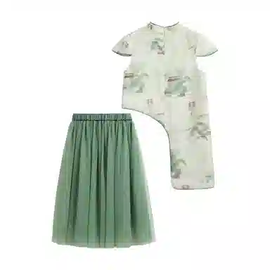 儿童款 【新中式国风】英氏 不规则下摆旗袍网纱半身裙汉服裙装套装