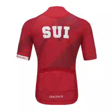 DESCENTE Triathlon Stripe Cross Print Zip Jacket Red