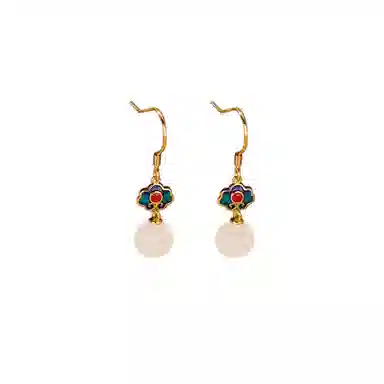 二三二三 小众古风白玉耳钩复古气质祥云锁高级感耳环耳饰品 和田玉 耳坠 女款