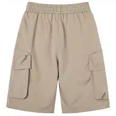 快鱼 纯色简约基础抽绳系带百搭宽松中腰多口袋工装裤薄款运动外穿五分休闲短裤 男女同款