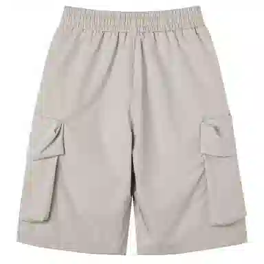 快鱼 纯色简约基础抽绳系带百搭宽松中腰多口袋工装裤薄款运动外穿五分休闲短裤 男女同款