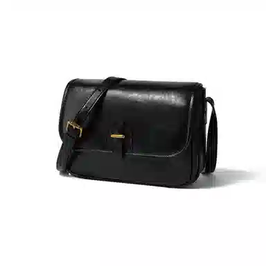 红蜻蜓 经典简约纯色百搭通勤大容量 牛剖层皮革 单肩包腋下包斜挎包 女款 黑色