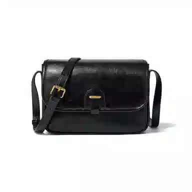 红蜻蜓 经典简约纯色百搭通勤大容量 牛剖层皮革 单肩包腋下包斜挎包 女款 黑色