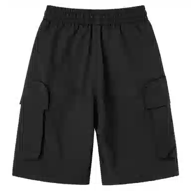 快鱼 纯色简约基础抽绳系带百搭宽松中腰多口袋工装裤薄款运动外穿五分休闲短裤 男女同款