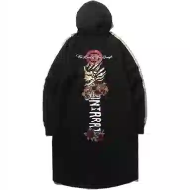 鬼洗 休闲连帽套头长袖连衣裙 女款 黑色