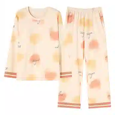 莫代尔 舒适柔软高透气亲肤长袖弹力裤腰不勒腹长裤可居家休闲外穿睡衣套装 女款 杏色