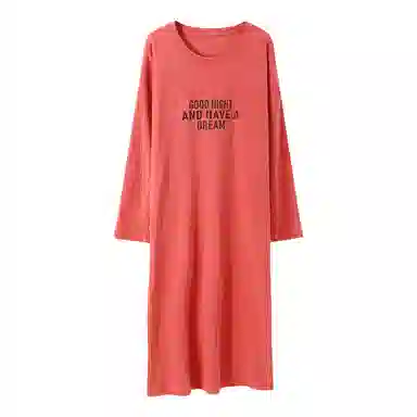 莫代尔 亲肤舒适纯色印花满印长袖居家休闲可外穿睡裙 女款 西瓜红