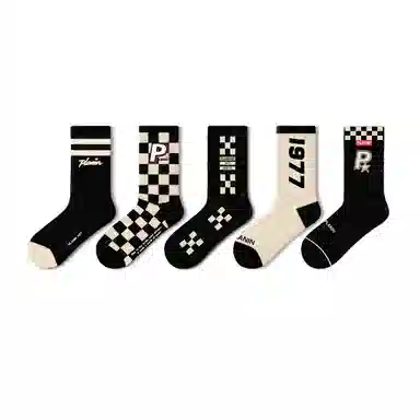 PLAN IN Street Retro Socks Gift Box 5 Pairs Black White