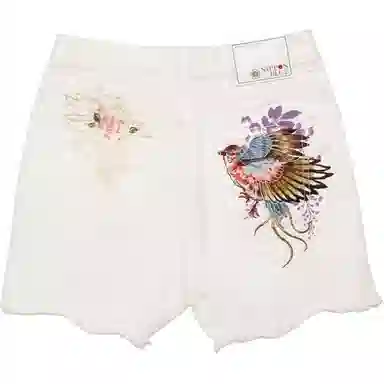 鬼洗 刺绣直筒中腰牛仔短裤 女款