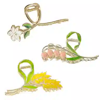 妖娆猫 甜美小清新铃兰花超仙网红明星同款气质后脑勺后脑勺盘发精致大号高级感 合金 发夹 女款