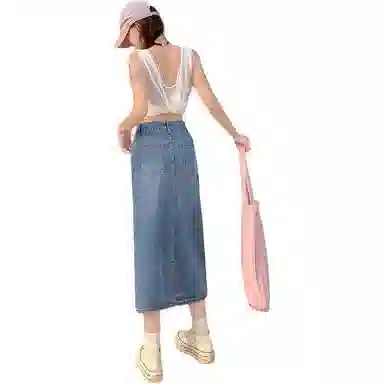 玫丝朵 小众设计感高腰开叉纯色休闲长裙 女款