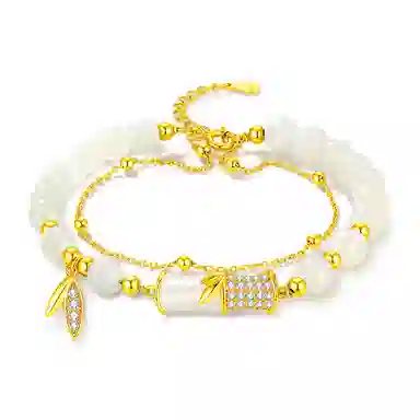 中国黄金 珍·尚银 新中式国潮  竹节节节高升 轻奢小众设计 有你竹够 和田玉 手链 女款 青玉 礼盒