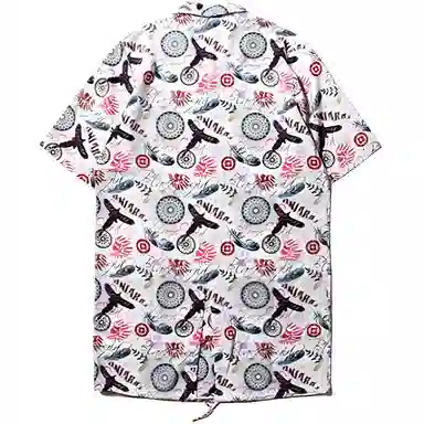 鬼洗 满印立领纽扣中长款短袖衬衫 女款