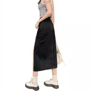 玫丝朵 小众设计感高腰开叉纯色休闲长裙 女款