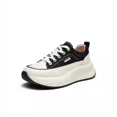 红蜻蜓 牛剖层革织物 学院风青春厚底小白鞋 时尚撞色增高百搭 低帮 休闲鞋 女款