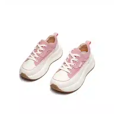 红蜻蜓 牛剖层革织物 学院风青春厚底小白鞋 时尚撞色增高百搭 低帮 休闲鞋 女款