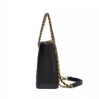 红蜻蜓 小香风菱格链条百搭通勤 牛剖层皮革拼超细纤维合成革 单肩包手提包腋下包托特包 常规 女款 黑色