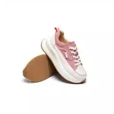 红蜻蜓 牛剖层革织物 学院风青春厚底小白鞋 时尚撞色增高百搭 低帮 休闲鞋 女款