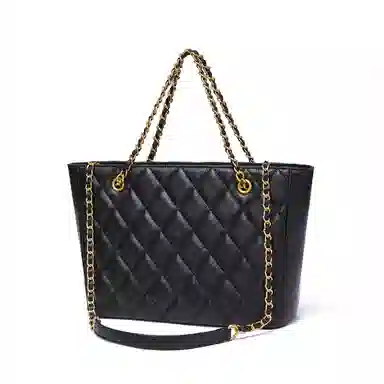 红蜻蜓 小香风菱格链条百搭通勤 牛剖层皮革拼超细纤维合成革 单肩包手提包腋下包托特包 常规 女款 黑色