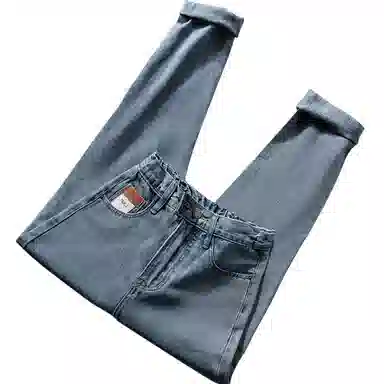 丝柏舍 水洗显瘦小个子九分半松紧高腰哈伦牛仔裤 女款 复古蓝