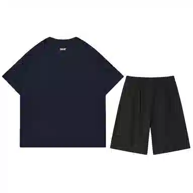 星际者 基础款创意时钟字母印花短袖潮牌中腰系带短裤休闲运动套装 男女同款